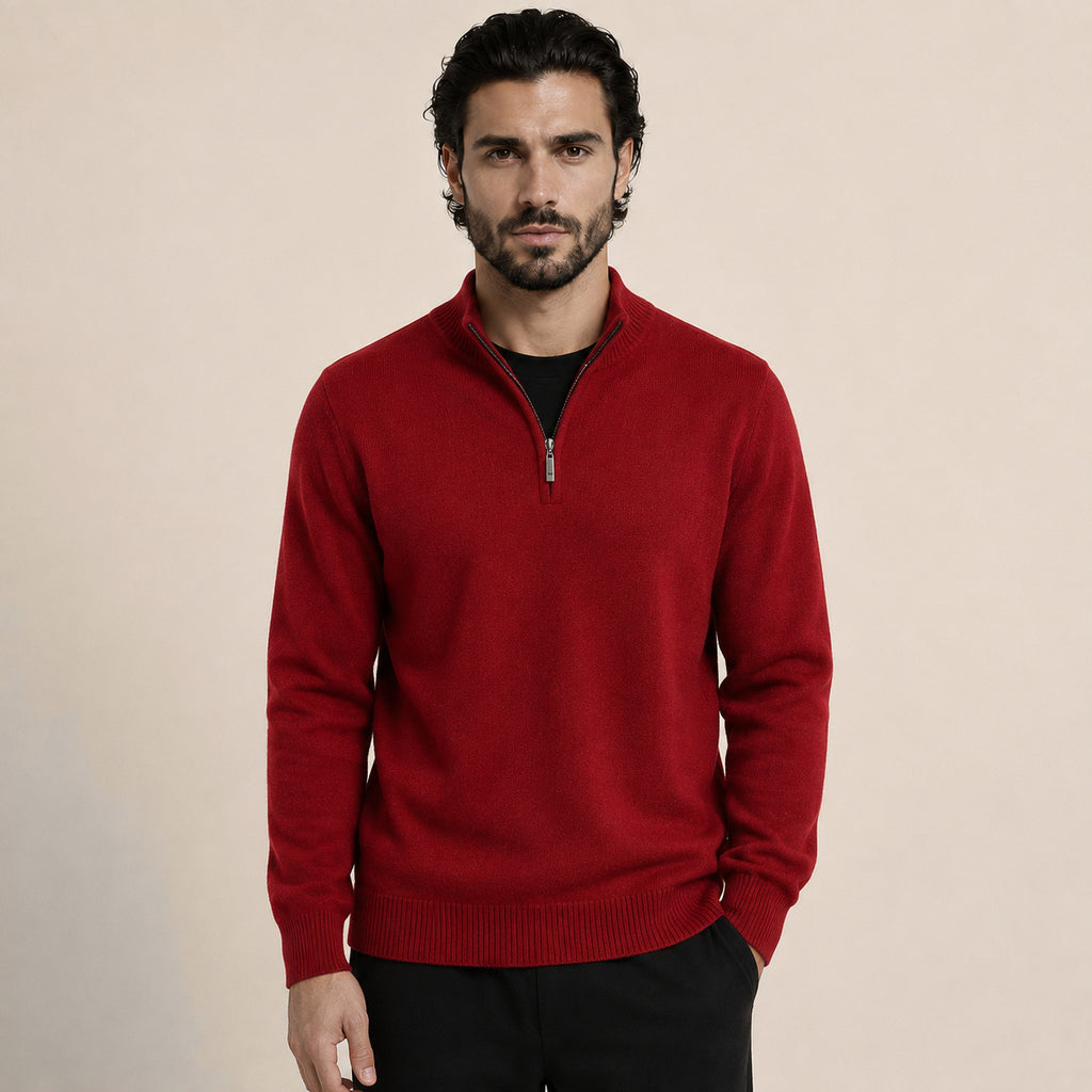 Quarter-Zip Wool Sweater – Red