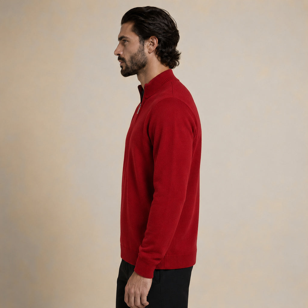 Quarter-Zip Wool Sweater – Red