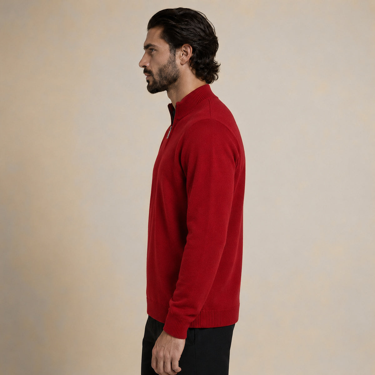 Quarter-Zip Wool Sweater – Red