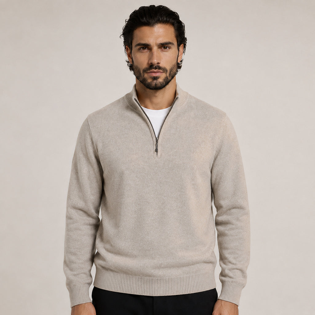 Quarter-Zip Wool Sweater – Beige