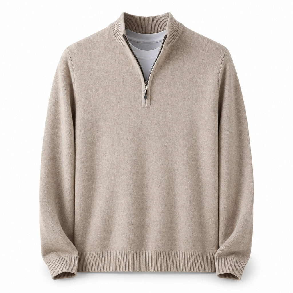 Quarter-Zip Wool Sweater – Beige