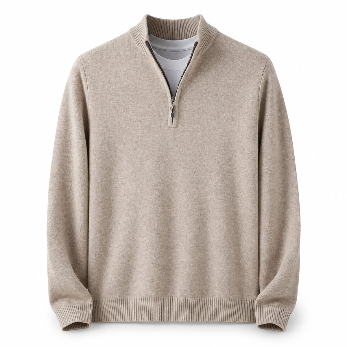 Quarter-Zip Wool Sweater – Beige