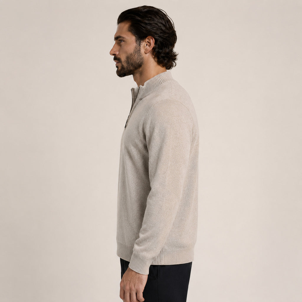 Quarter-Zip Wool Sweater – Beige