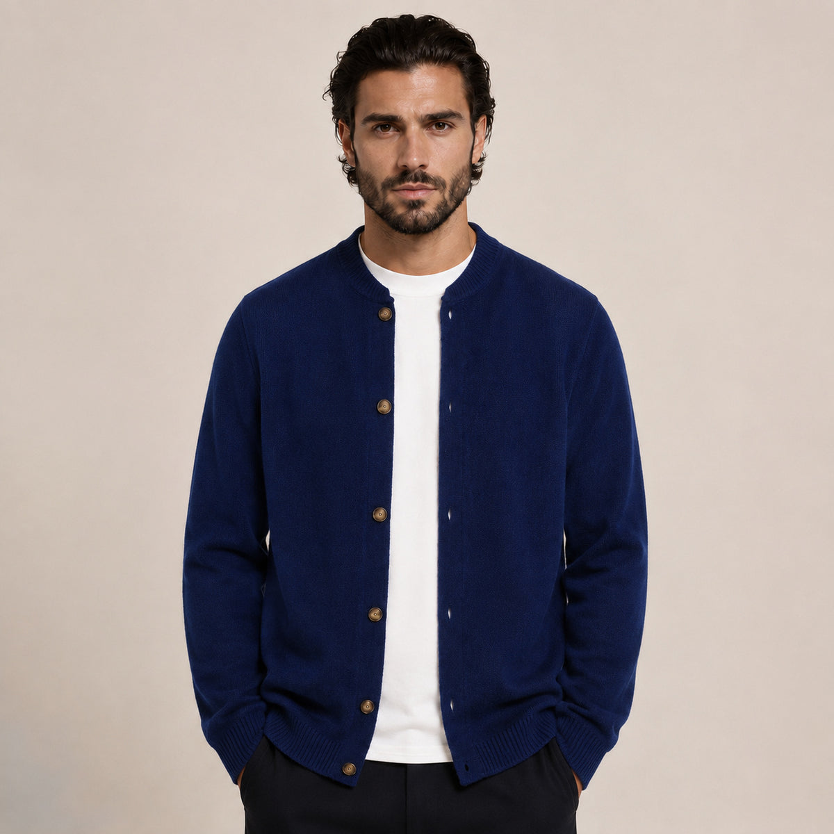 Button Wool Cardigan – Navy