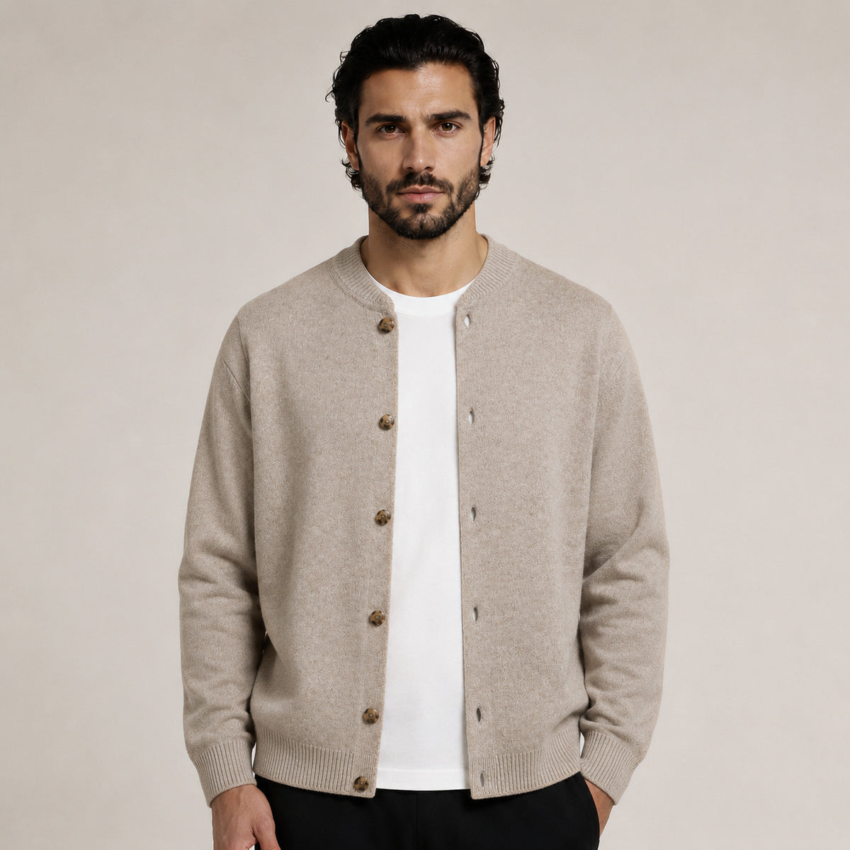 Button Wool Cardigan – Taupe