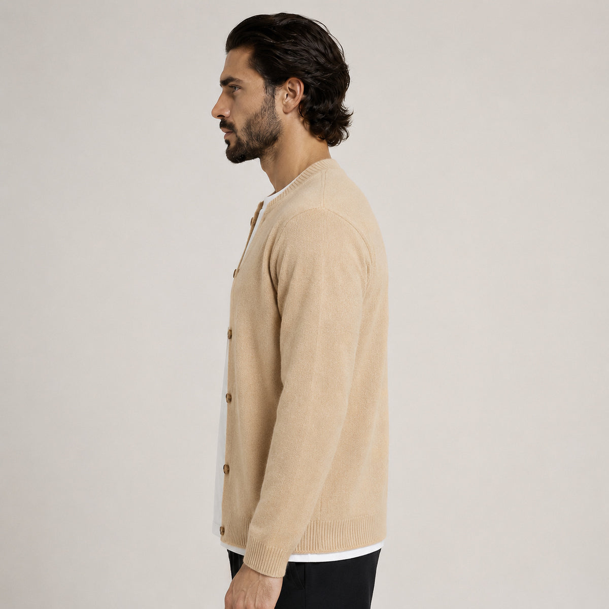 Button Wool Cardigan – Beige