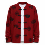 Patterned Frog-Button Wool Cardigan – Red & Black - ELORO