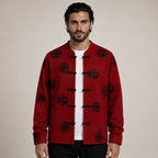 Patterned Frog-Button Wool Cardigan – Red & Black - ELORO