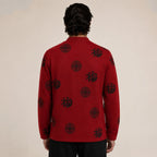 Patterned Frog-Button Wool Cardigan – Red & Black - ELORO