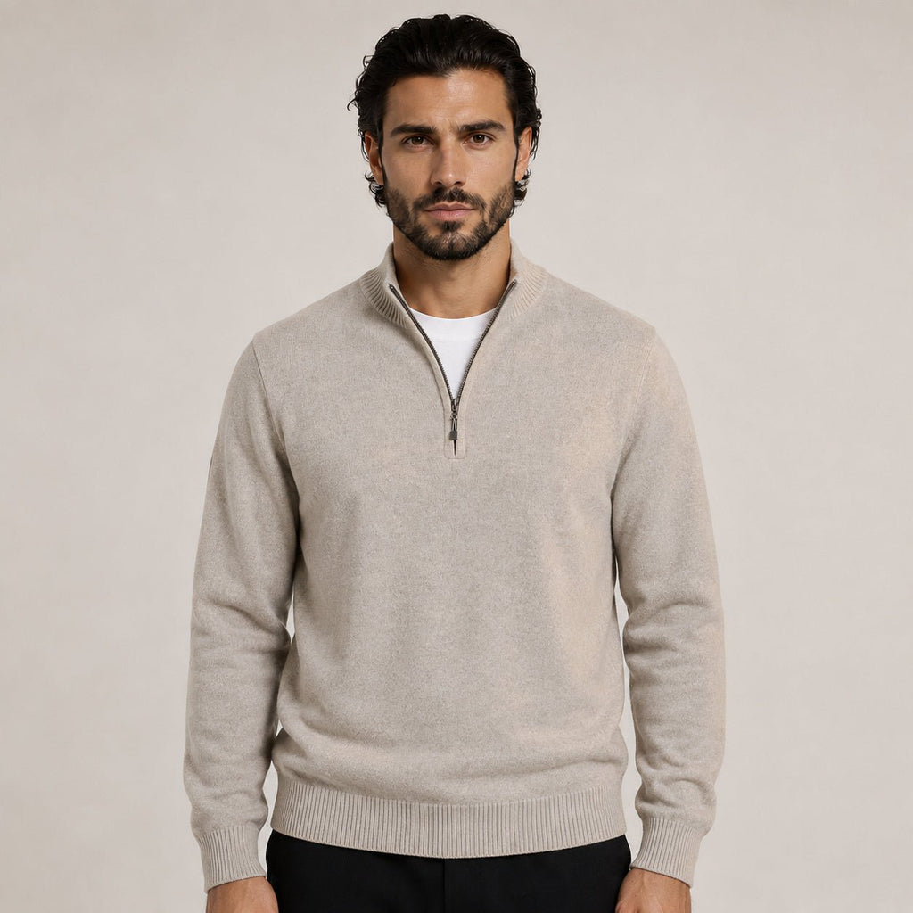 Quarter-Zip Wool Sweater – Beige - ELORO