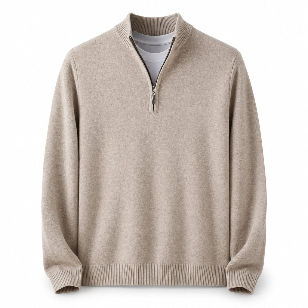 Quarter-Zip Wool Sweater – Beige - ELORO