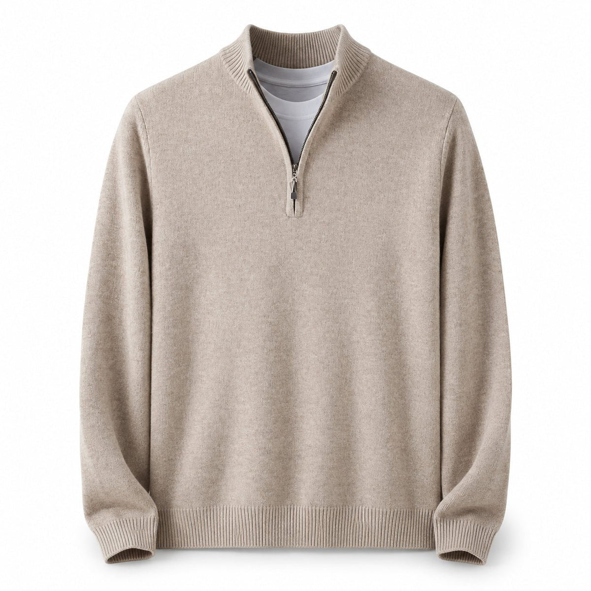 Quarter-Zip Wool Sweater – Beige - ELORO