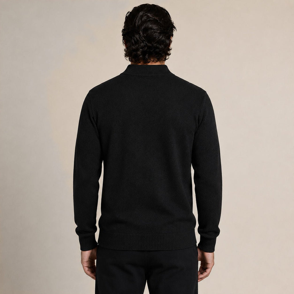Quarter-Zip Wool Sweater – Black - ELORO