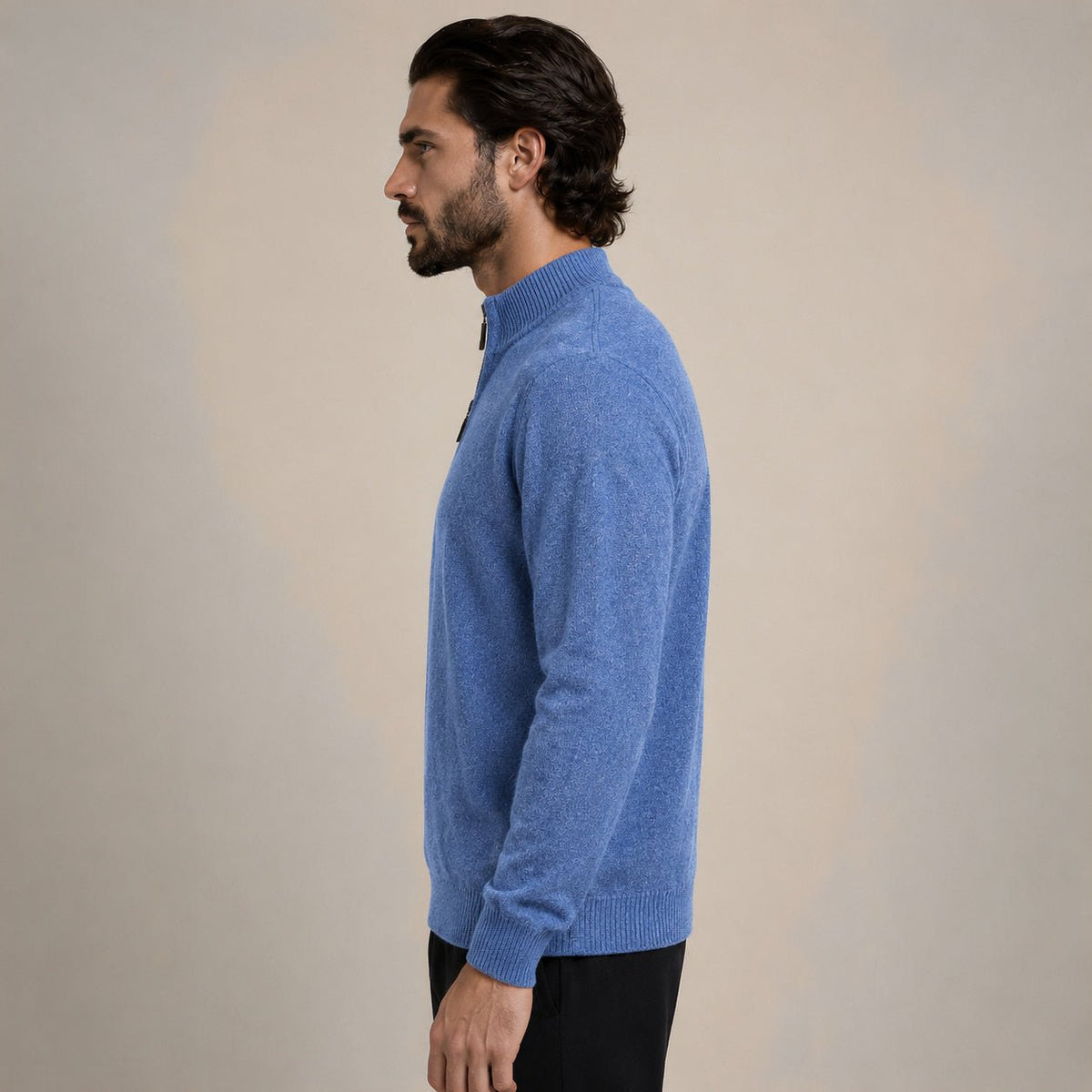 Quarter-Zip Wool Sweater – Blue - ELORO