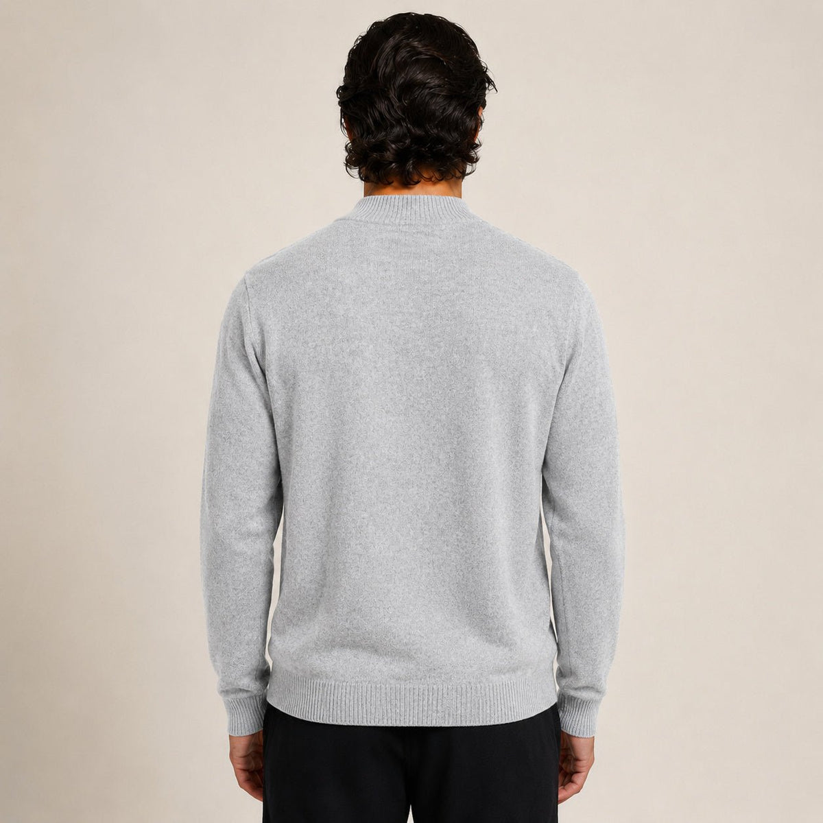 Quarter-Zip Wool Sweater – Light Grey - ELORO