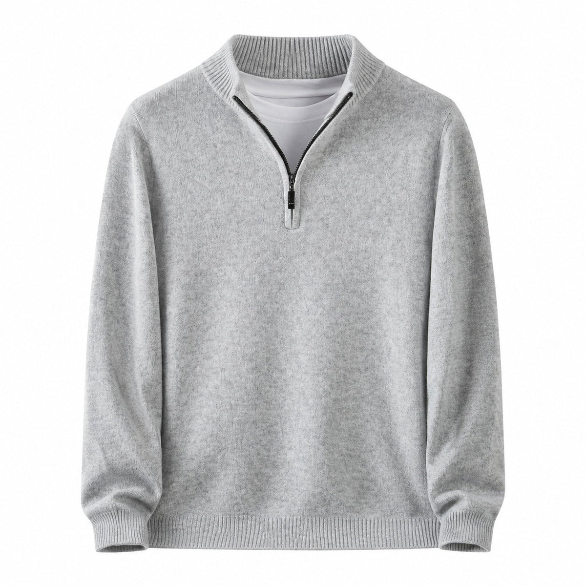 Quarter-Zip Wool Sweater – Light Grey - ELORO