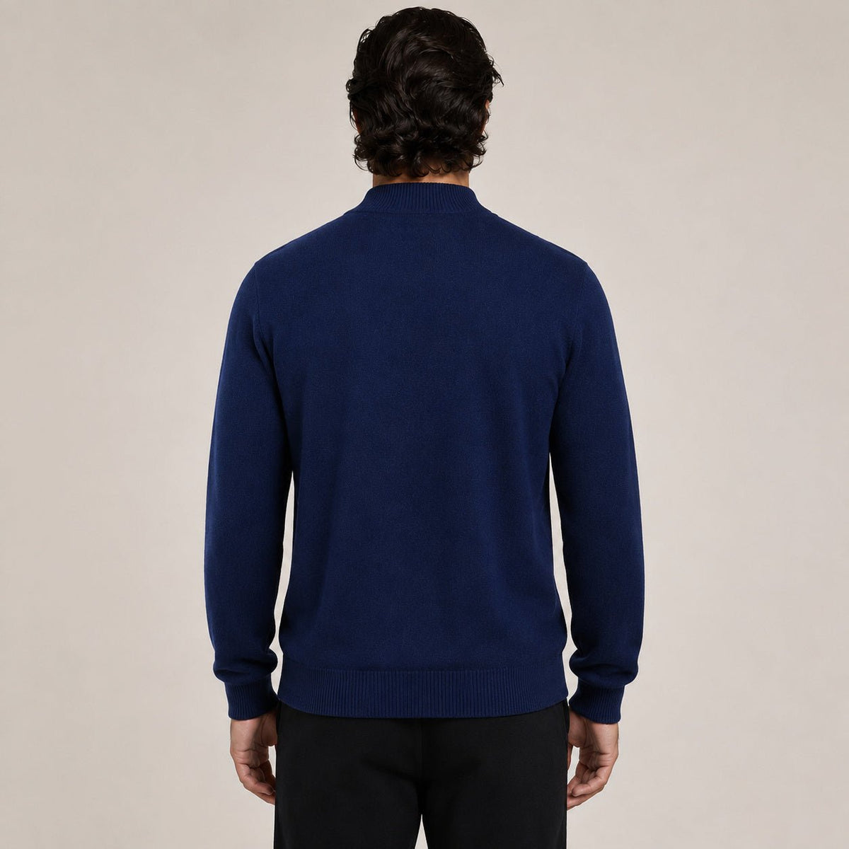 Quarter-Zip Wool Sweater – Navy - ELORO