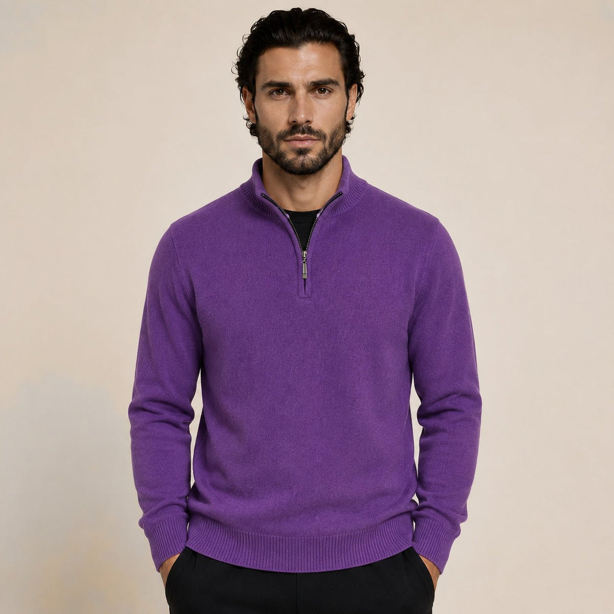 Quarter-Zip Wool Sweater – Purple - ELORO
