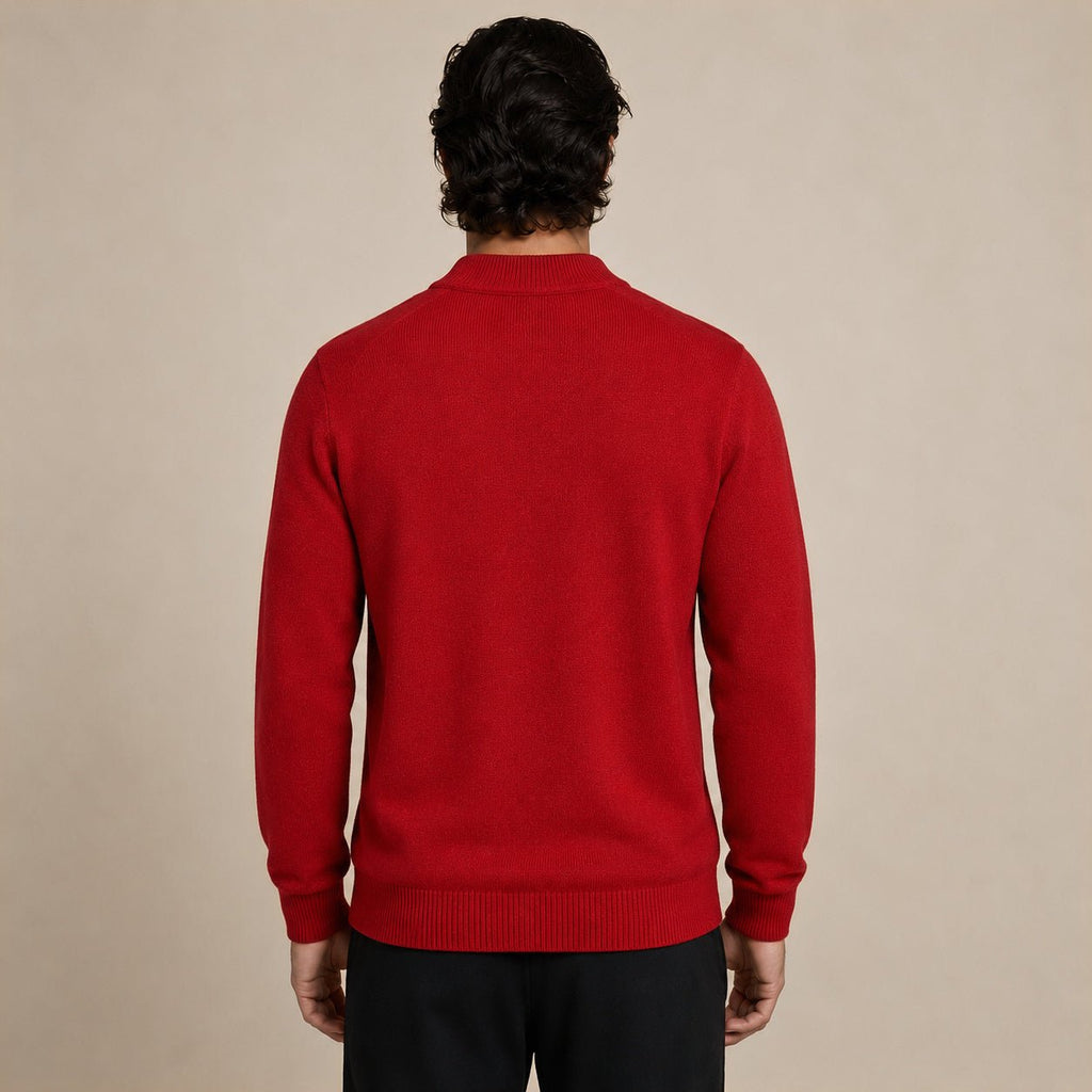 Quarter-Zip Wool Sweater – Red - ELORO