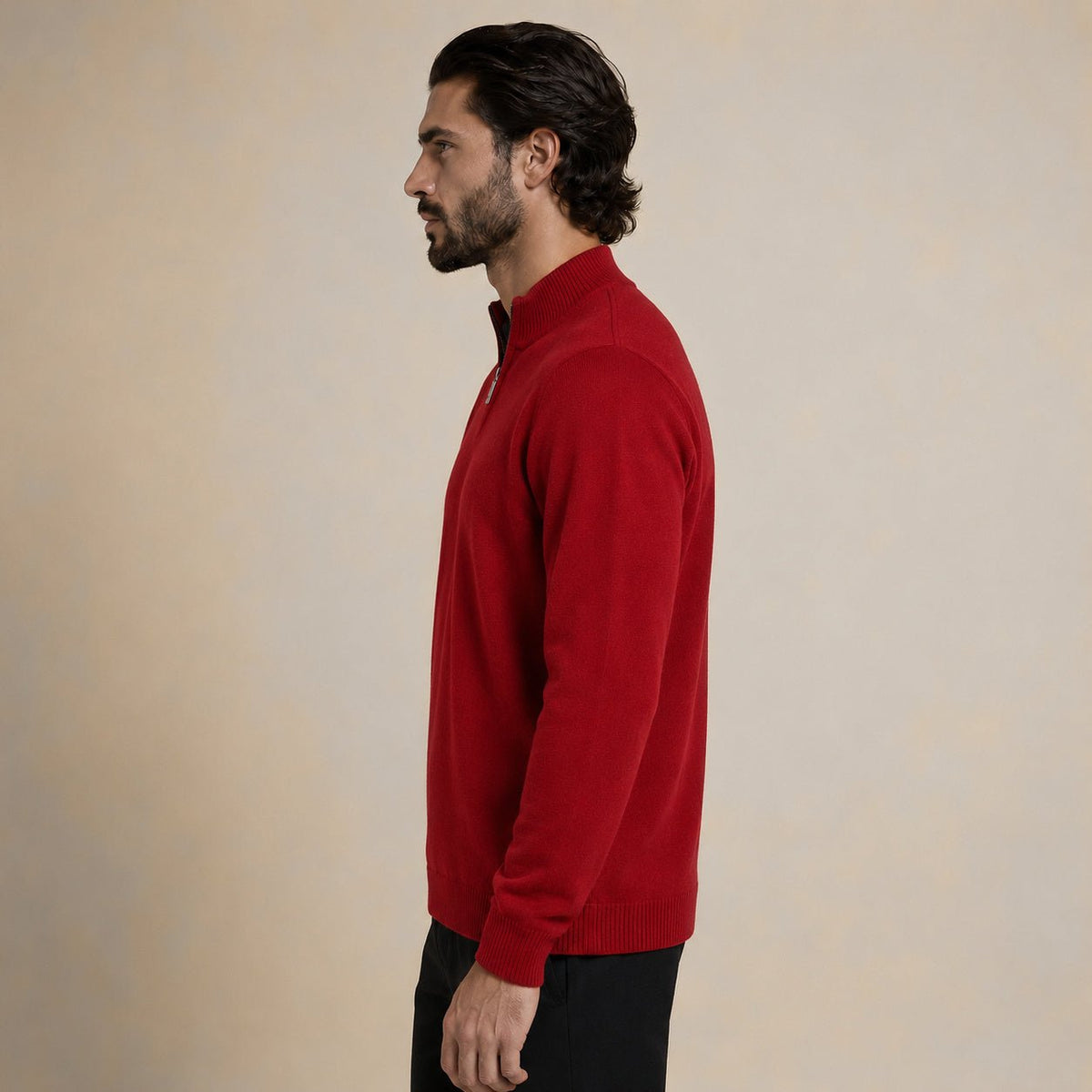 Quarter-Zip Wool Sweater – Red - ELORO