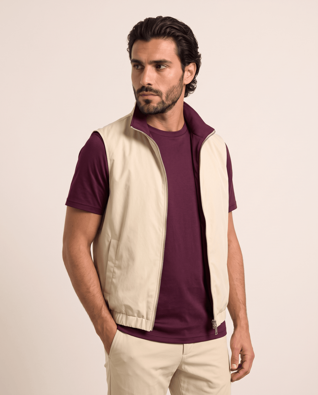Reversible Motion Gilet — Burgundy & Cream - ELOROGilet