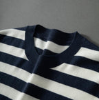 Striped Cashmere Short-Sleeve T-Shirt – Cream & Blue