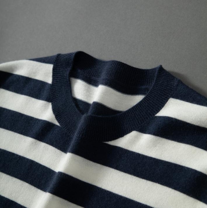 Striped Cashmere Short-Sleeve T-Shirt – Cream & Blue