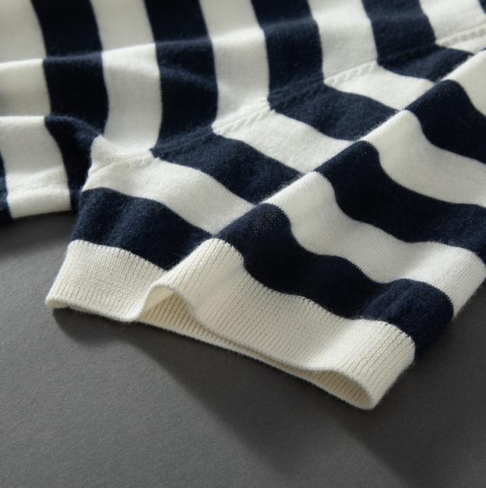 Striped Cashmere Short-Sleeve T-Shirt – Cream & Blue