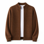 Textured Zip Wool Cardigan – Brown - ELORO