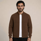 Textured Zip Wool Cardigan – Brown - ELORO