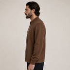 Textured Zip Wool Cardigan – Brown - ELORO