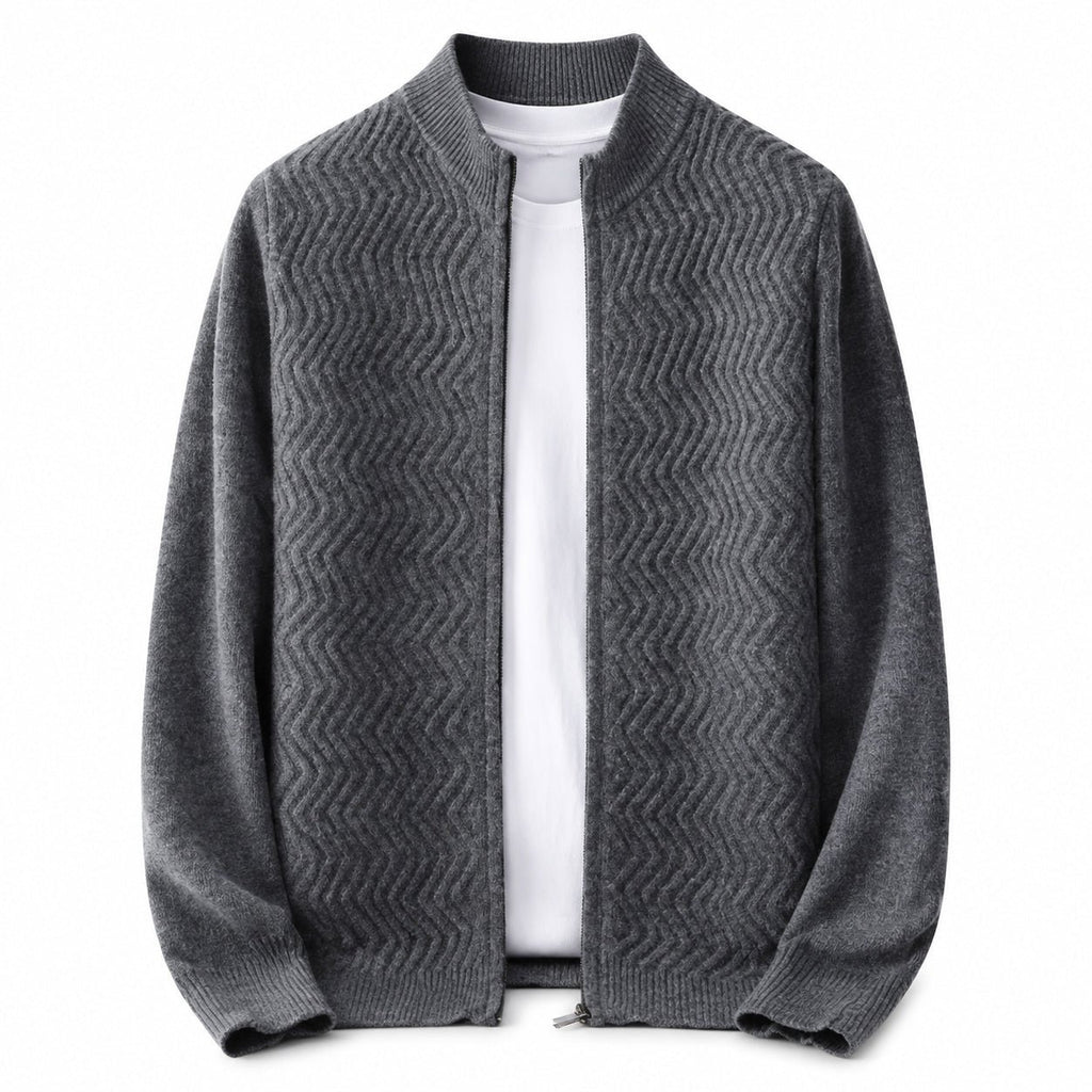 Textured Zip Wool Cardigan – Charcoal - ELORO