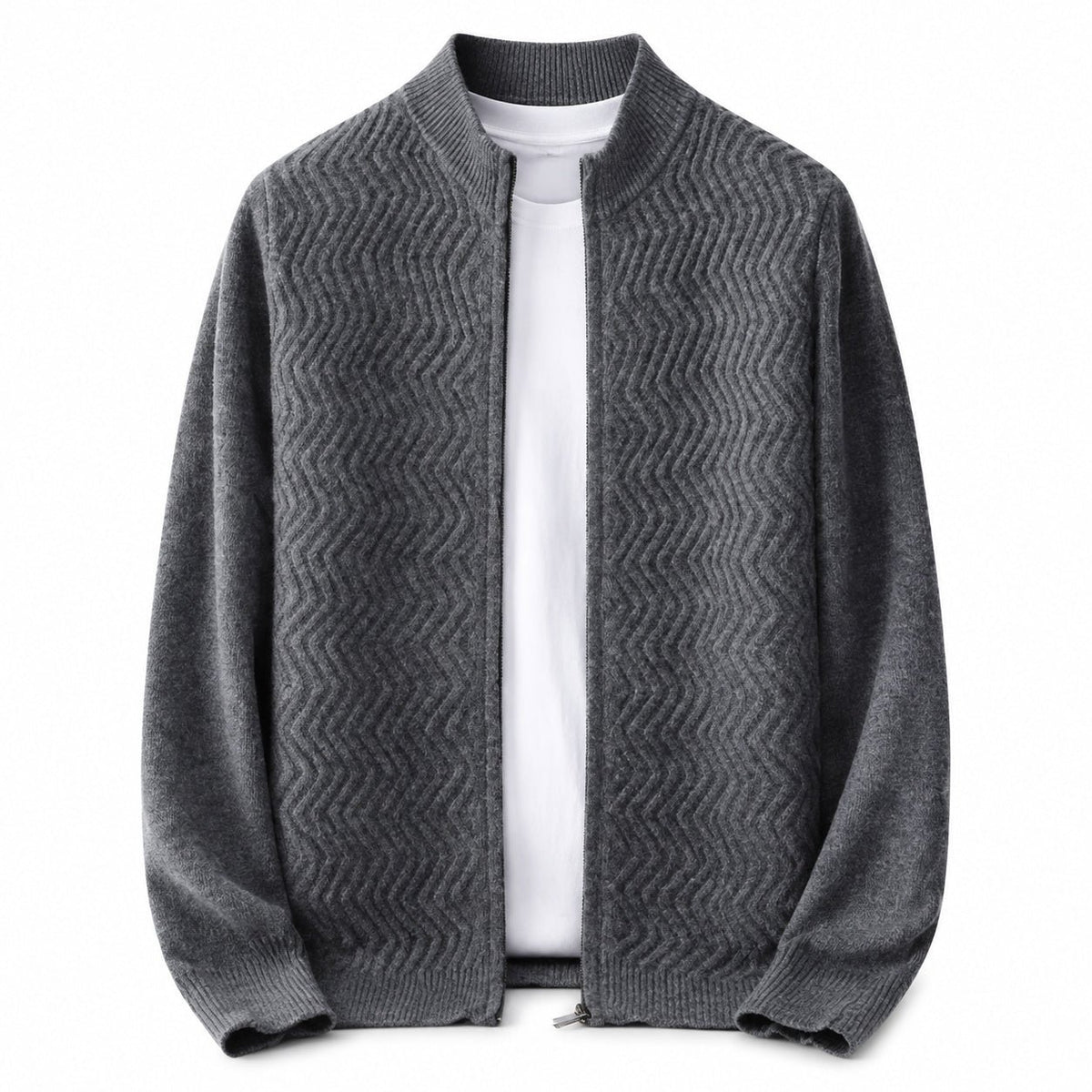 Textured Zip Wool Cardigan – Charcoal - ELORO