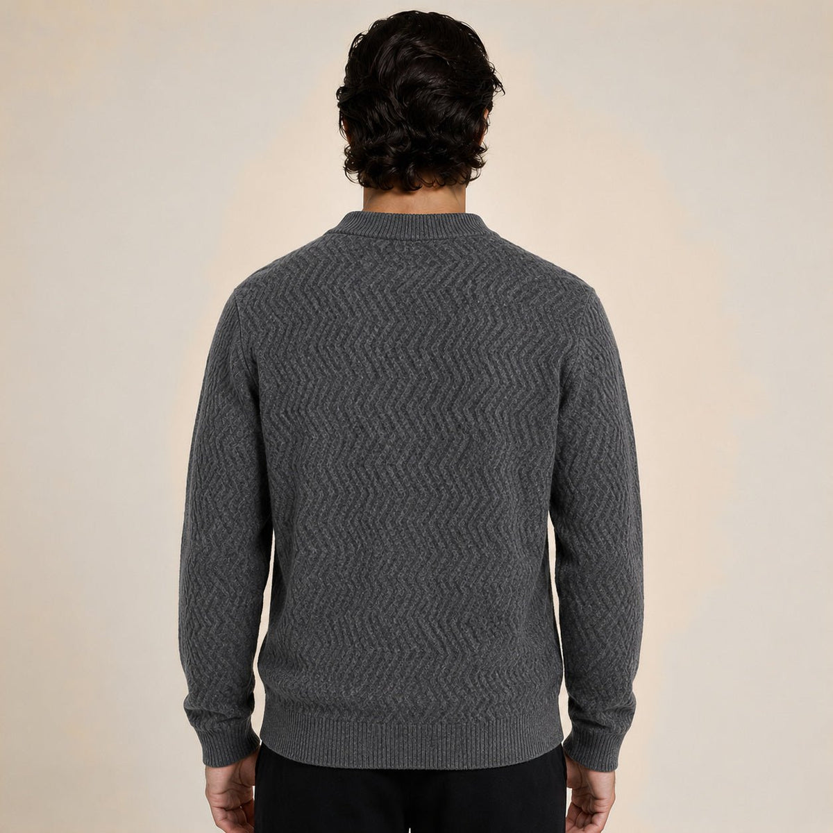 Textured Zip Wool Cardigan – Charcoal - ELORO