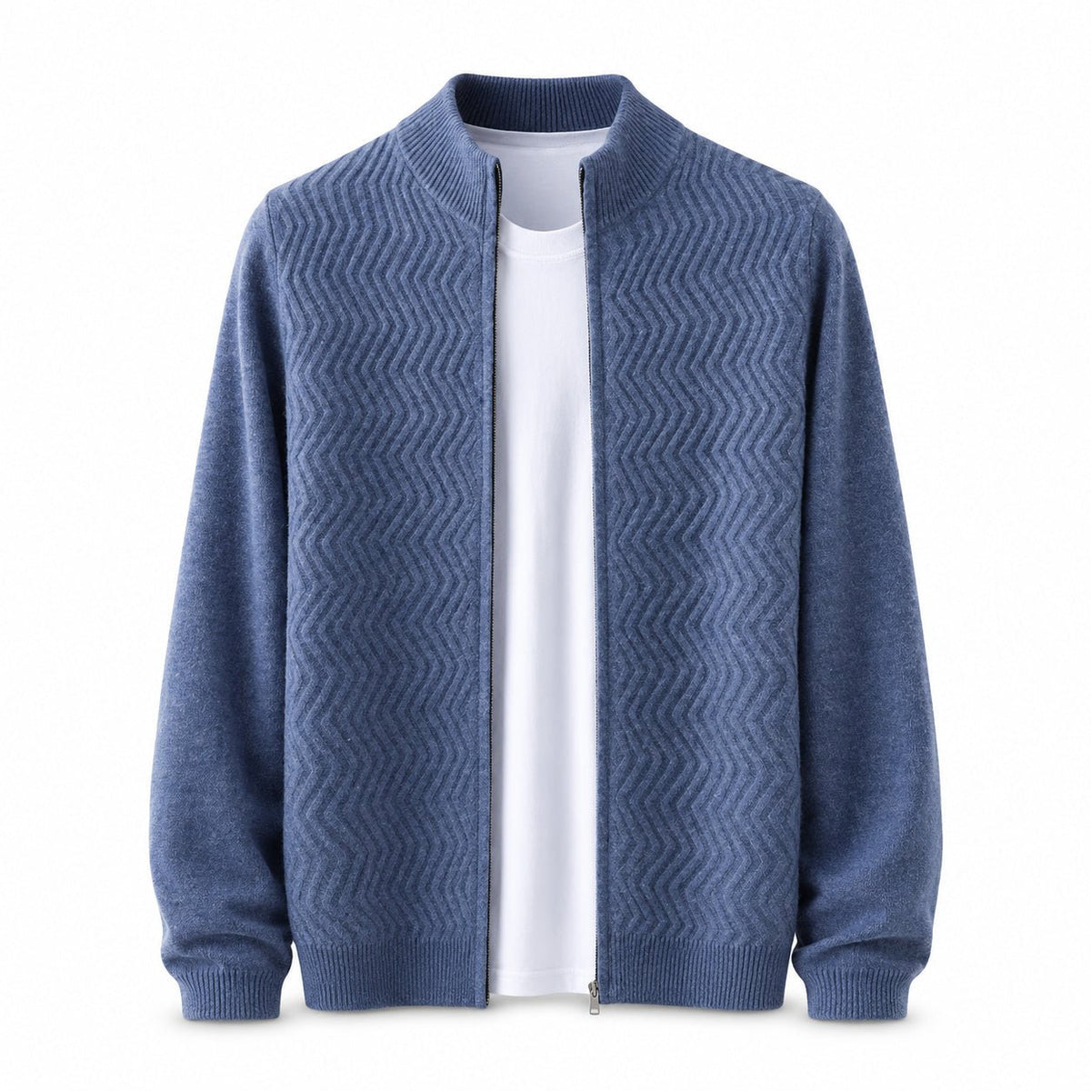 Textured Zip Wool Cardigan – Light Blue - ELORO