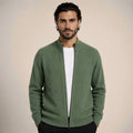 Textured Zip Wool Cardigan – Sage - ELORO