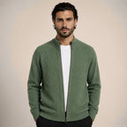 Textured Zip Wool Cardigan – Sage - ELORO
