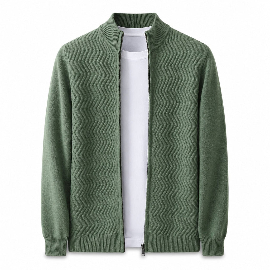 Textured Zip Wool Cardigan – Sage - ELORO
