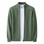 Textured Zip Wool Cardigan – Sage - ELORO