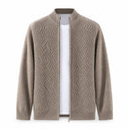 Textured Zip Wool Cardigan – Taupe - ELORO