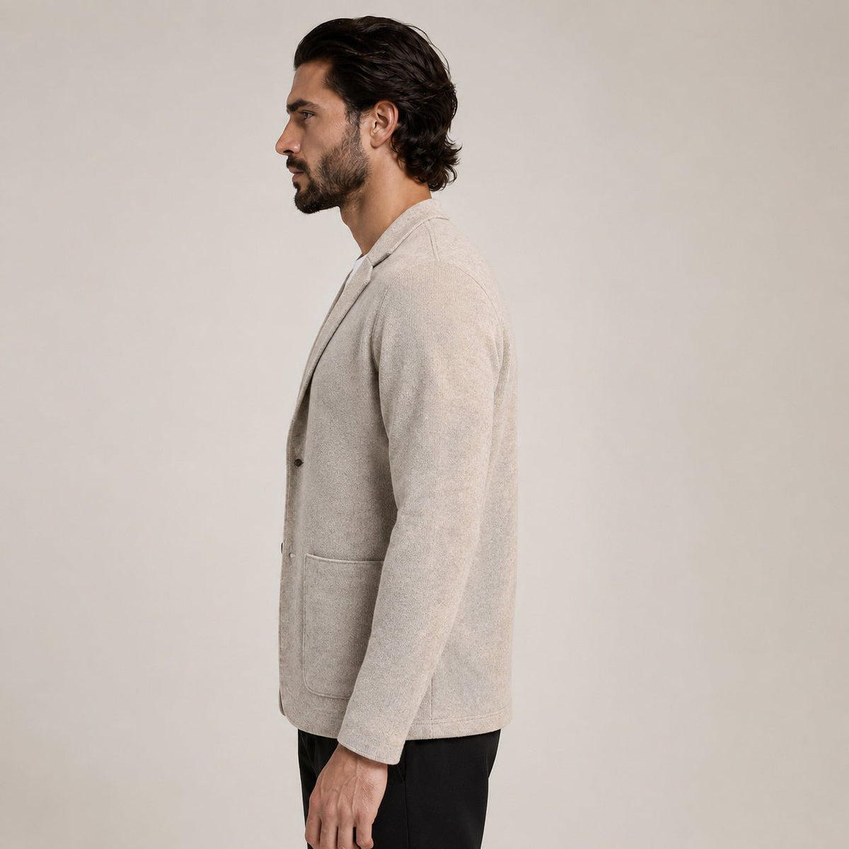 Wool Blazer Cardigan – Taupe - ELORO