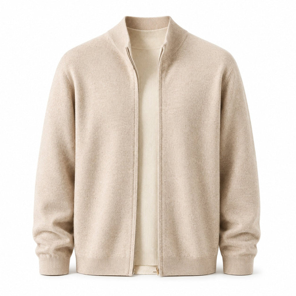 Zip Wool Cardigan – Beige - ELORO
