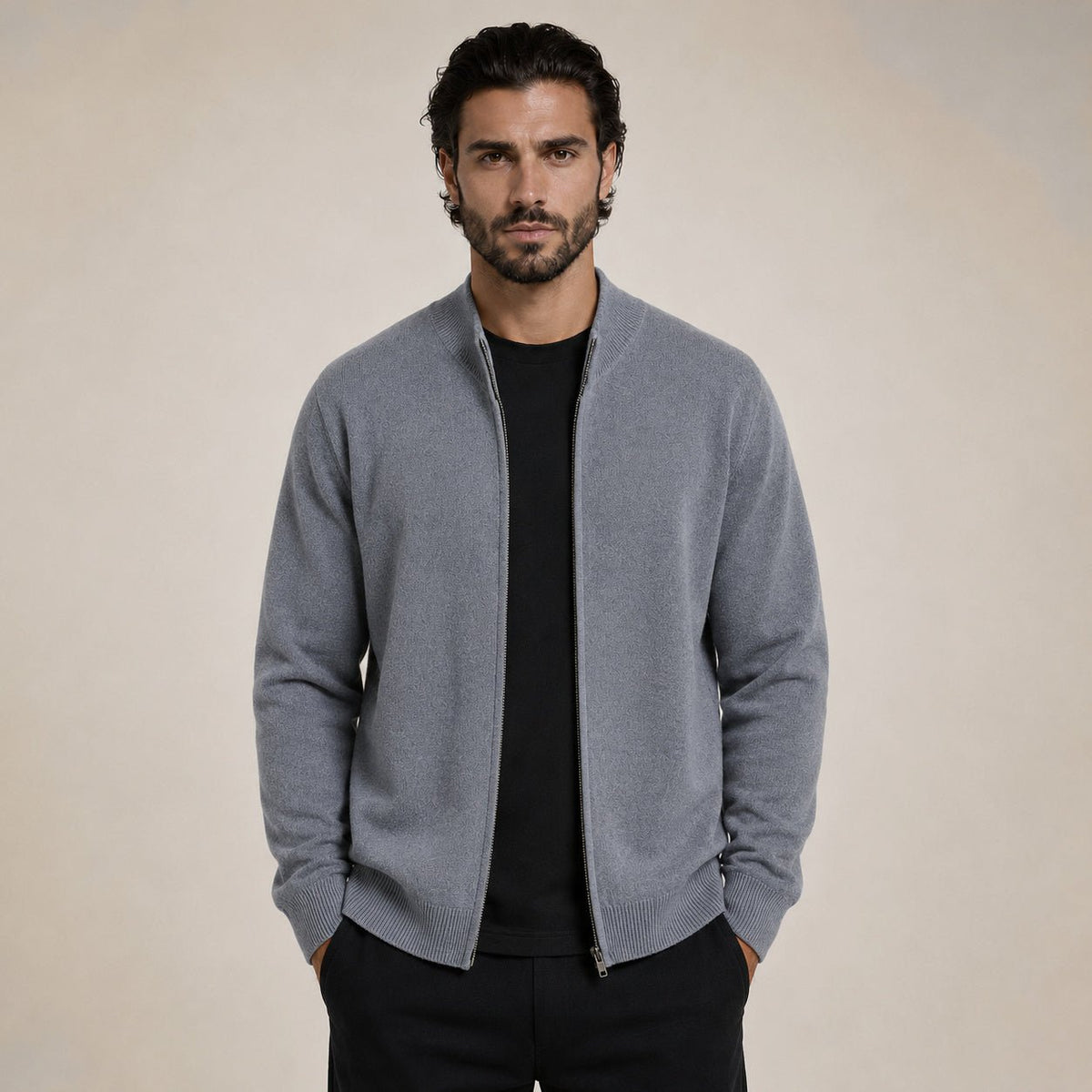 Zip Wool Cardigan – Grey - ELORO